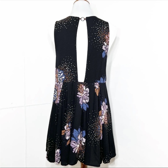 Free People Lovely Day Printed Tie Tunic Dress Black Combo Plunging - Picture 9 of 14